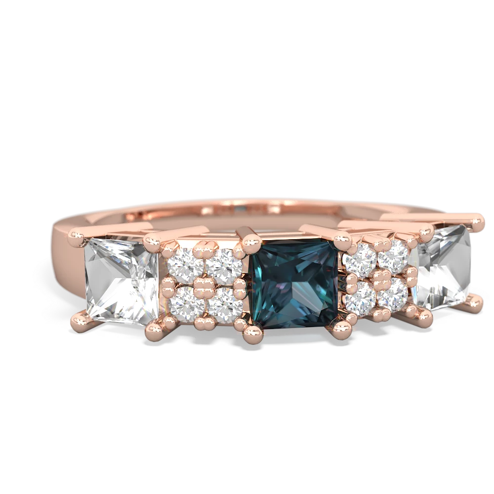 Alexandrite Three Stone Diamond Cluster 14K Rose Gold ring R2592