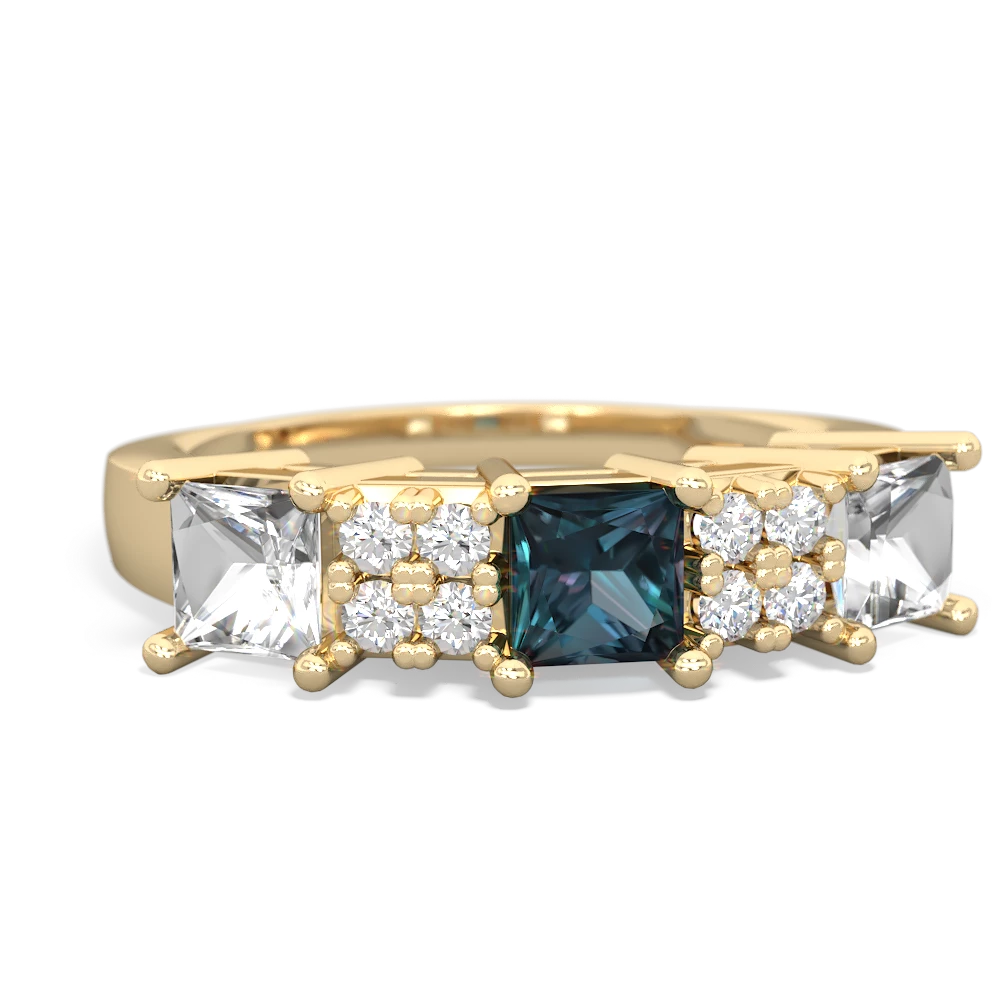 Alexandrite Three Stone Diamond Cluster 14K Yellow Gold ring R2592