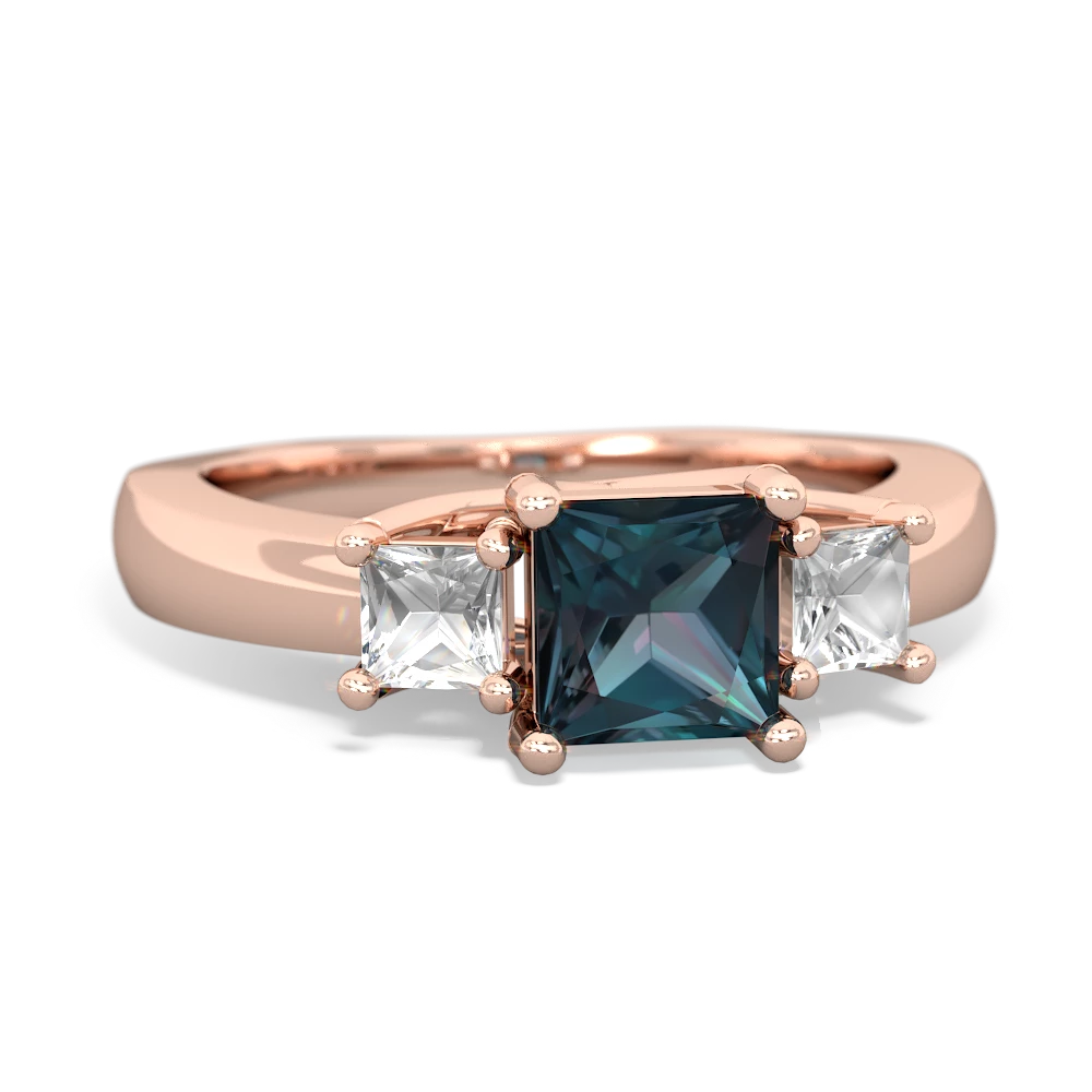 Alexandrite Three Stone Trellis 14K Rose Gold ring R4015