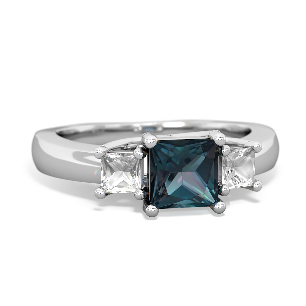 Alexandrite Three Stone Trellis 14K White Gold ring R4015