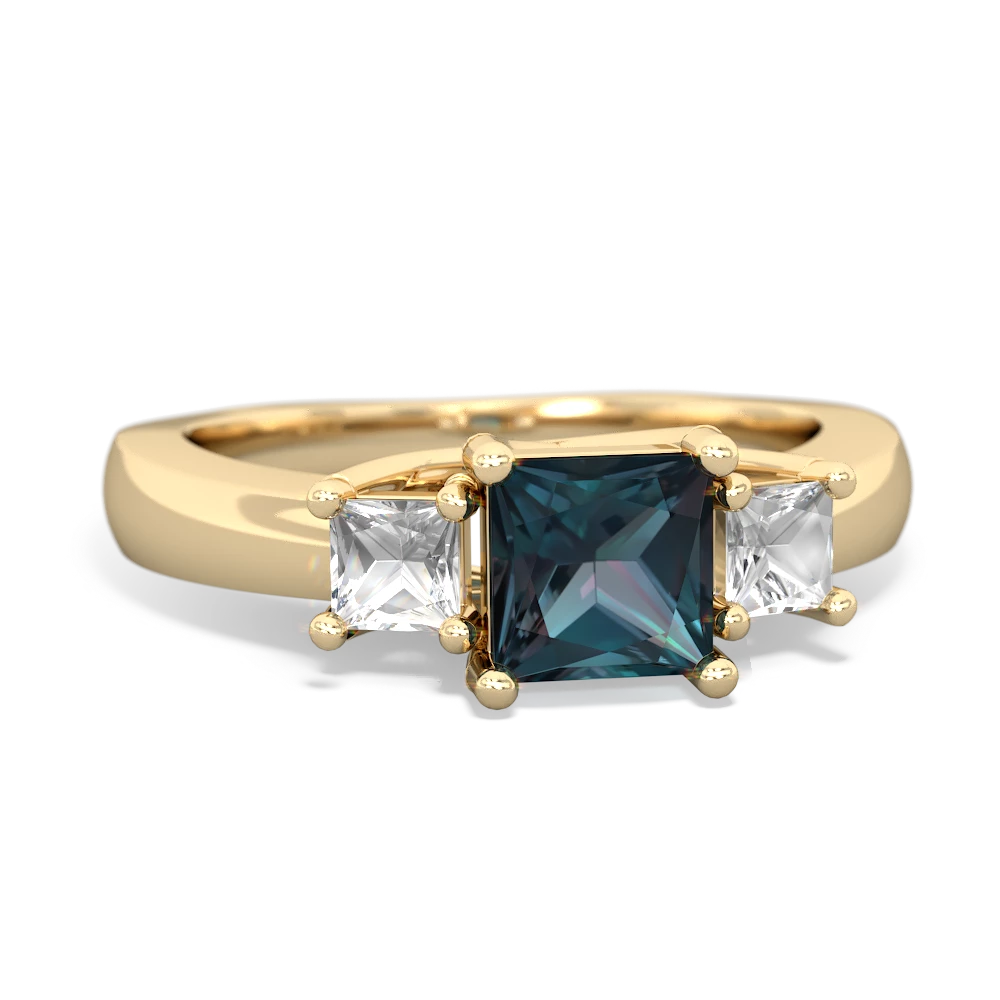 Alexandrite Three Stone Trellis 14K Yellow Gold ring R4015