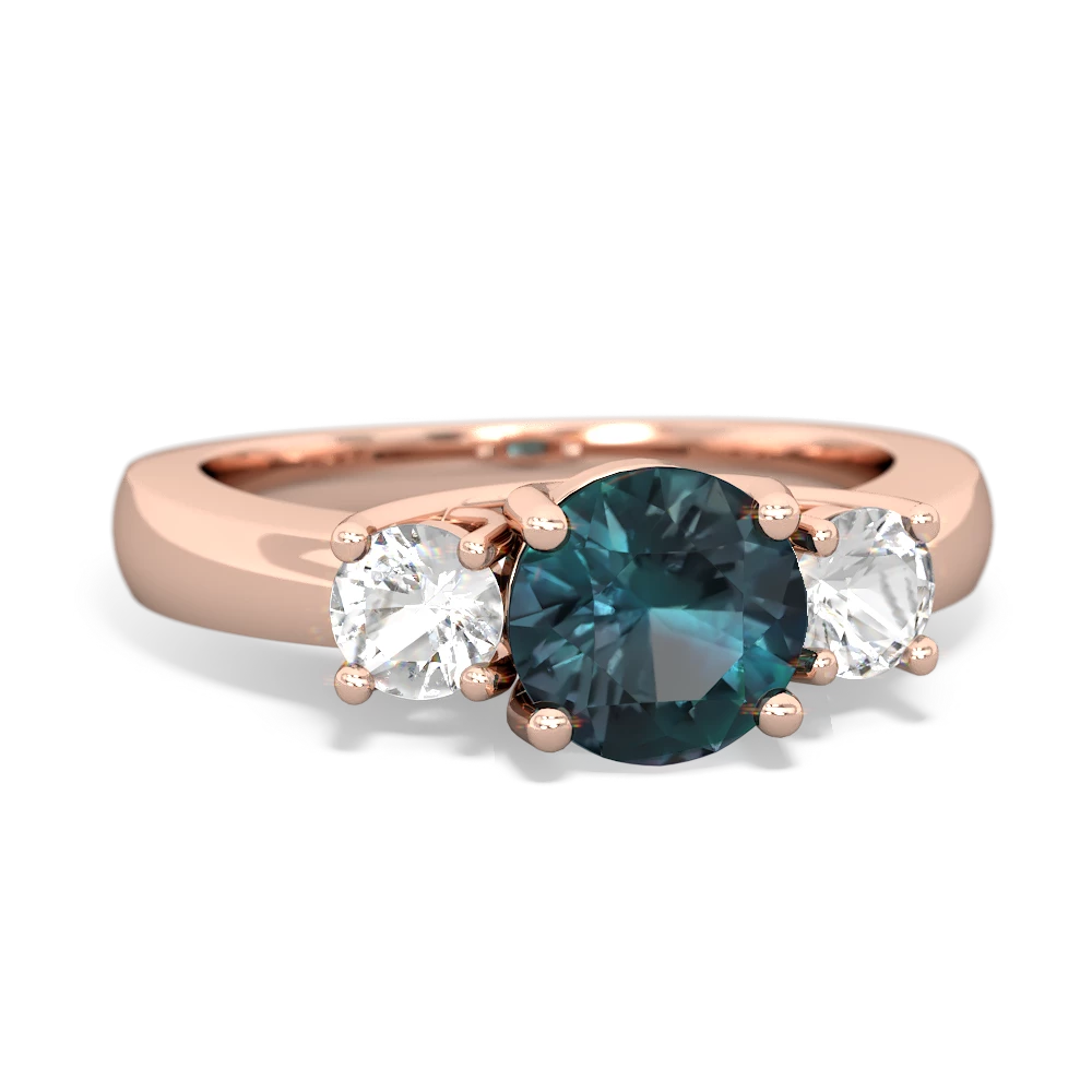 Alexandrite Three Stone Round Trellis 14K Rose Gold ring R4018