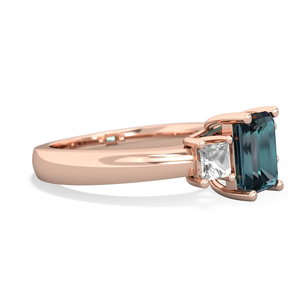 Alexandrite Three Stone Emerald-Cut Trellis 14K Rose Gold ring R4021