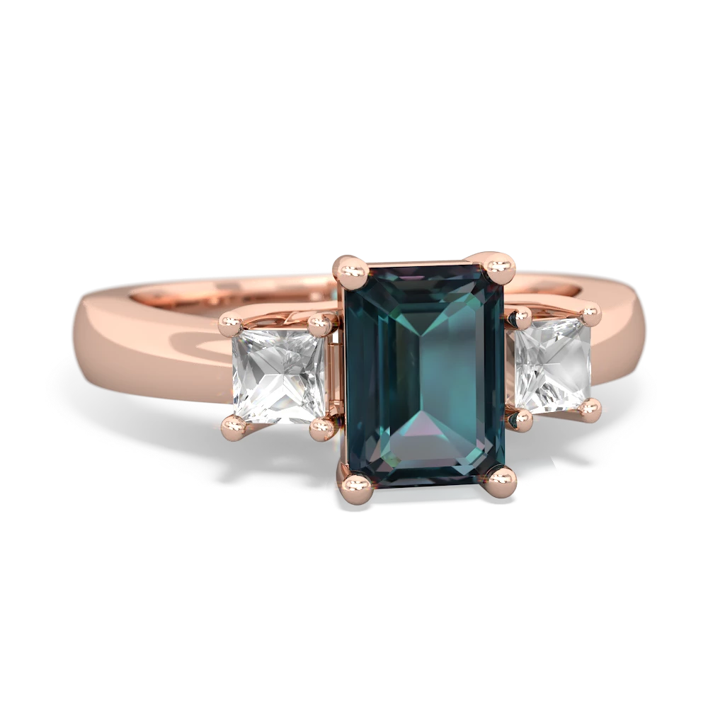 Alexandrite Three Stone Emerald-Cut Trellis 14K Rose Gold ring R4021