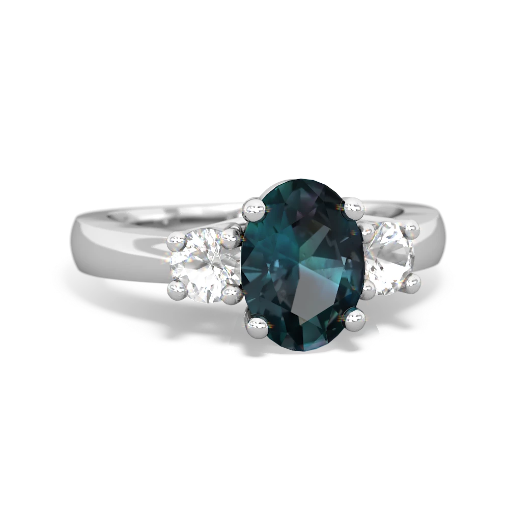 Alexandrite Three Stone Oval Trellis 14K White Gold ring R4024