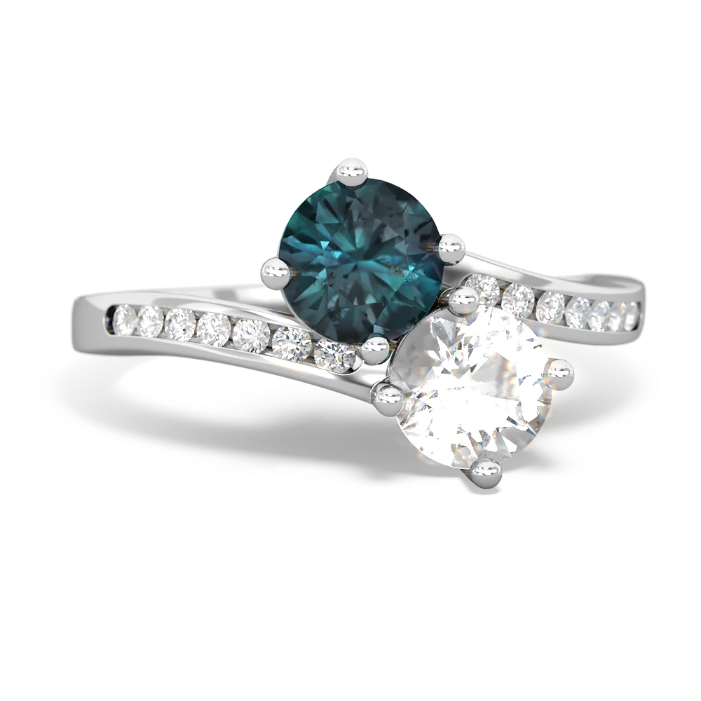 Alexandrite Channel Set Two Stone 14K White Gold ring R5303