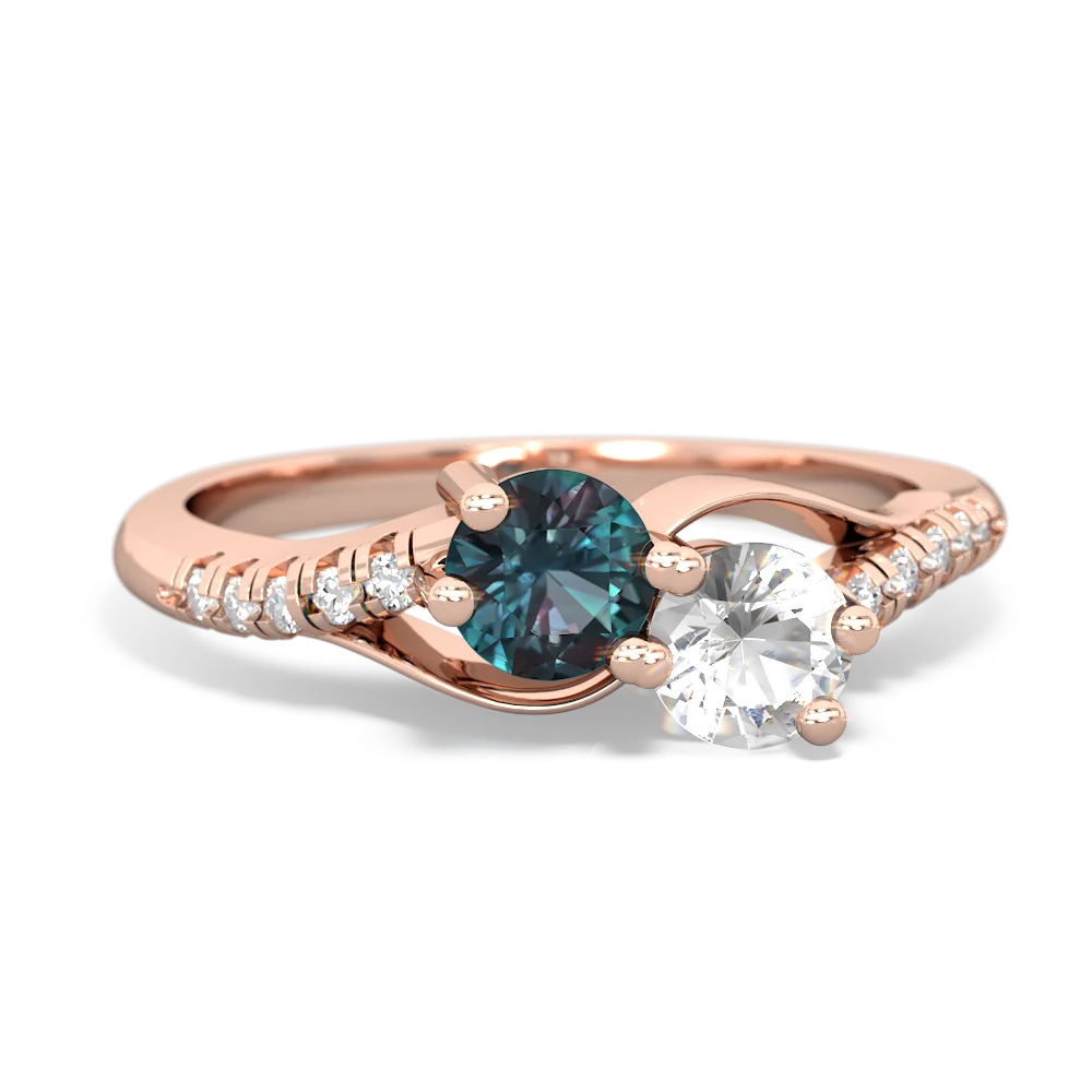 Alexandrite Infinity Pave Two Stone 14K Rose Gold ring R5285