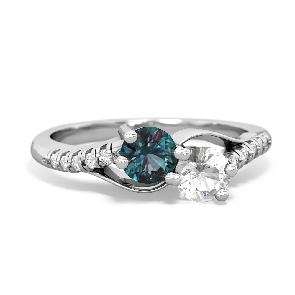 Alexandrite Infinity Pave Two Stone 14K White Gold ring R5285