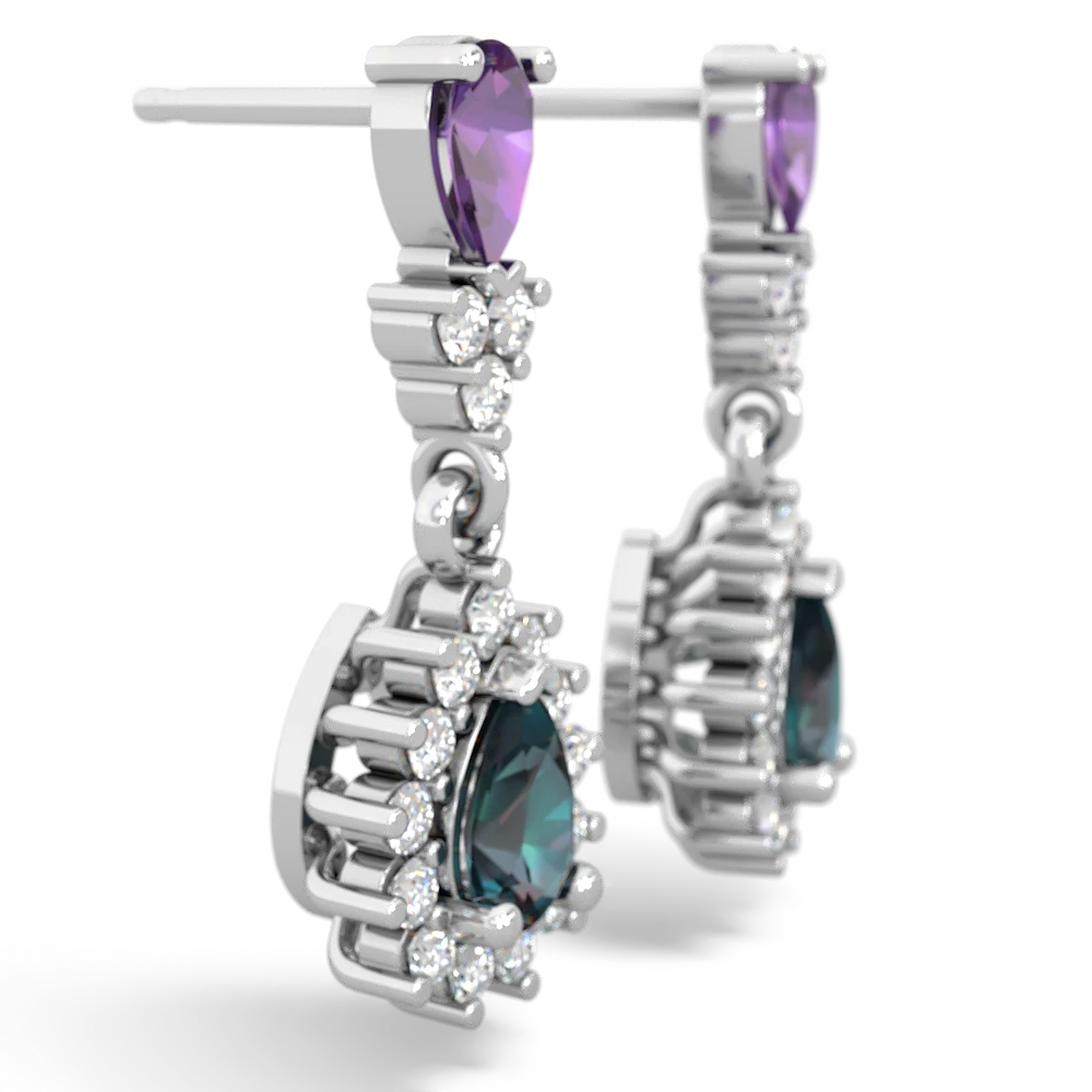 Amethyst Halo Pear Dangle 14K White Gold earrings E1882