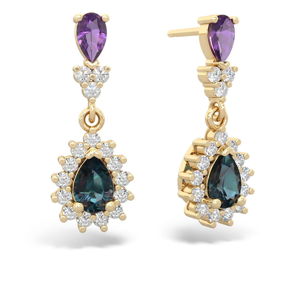 Amethyst Halo Pear Dangle 14K Yellow Gold earrings E1882