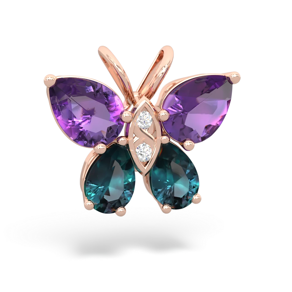 Amethyst Butterfly 14K Rose Gold pendant P2215