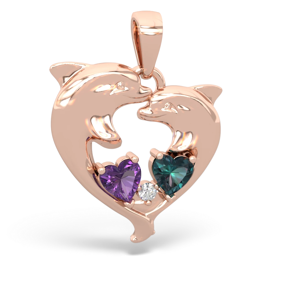 Amethyst Dolphin Heart 14K Rose Gold pendant P5820