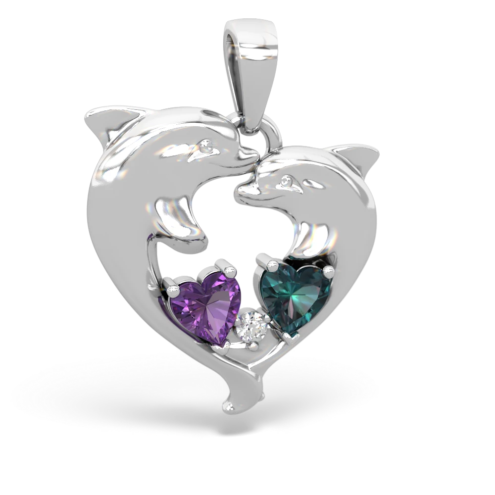 Amethyst Dolphin Heart 14K White Gold pendant P5820