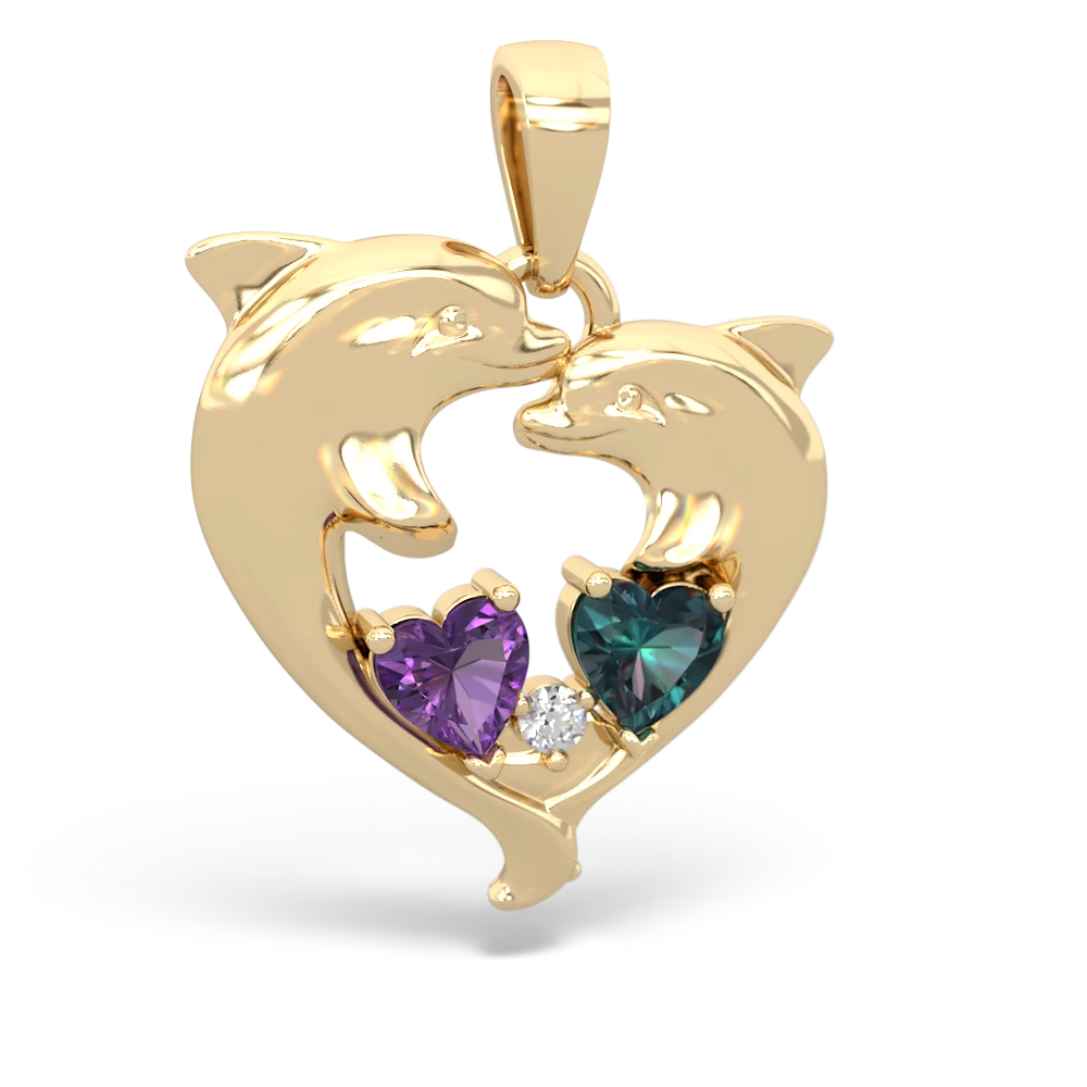 Amethyst Dolphin Heart 14K Yellow Gold pendant P5820