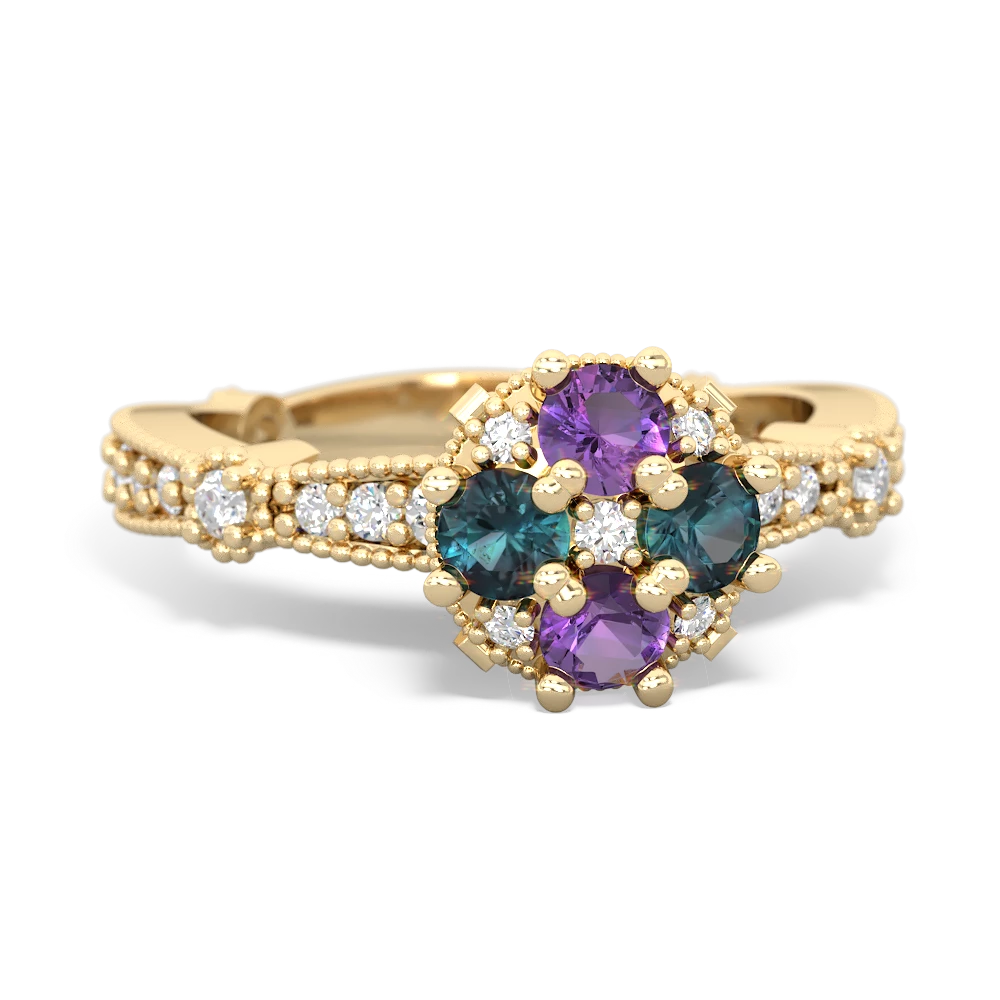 Amethyst Sparkling Tiara Cluster 14K Yellow Gold ring R26293RD