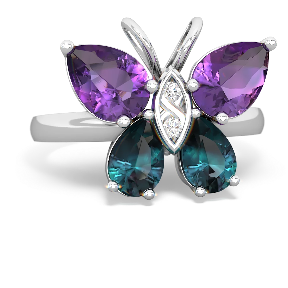 Amethyst Butterfly 14K White Gold ring R2215