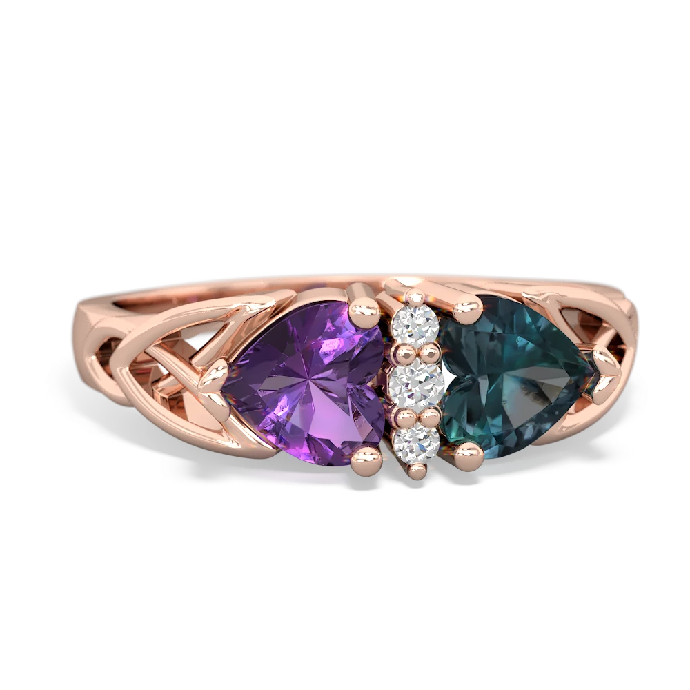 Amethyst Celtic Knot Double Heart 14K Rose Gold ring R5040