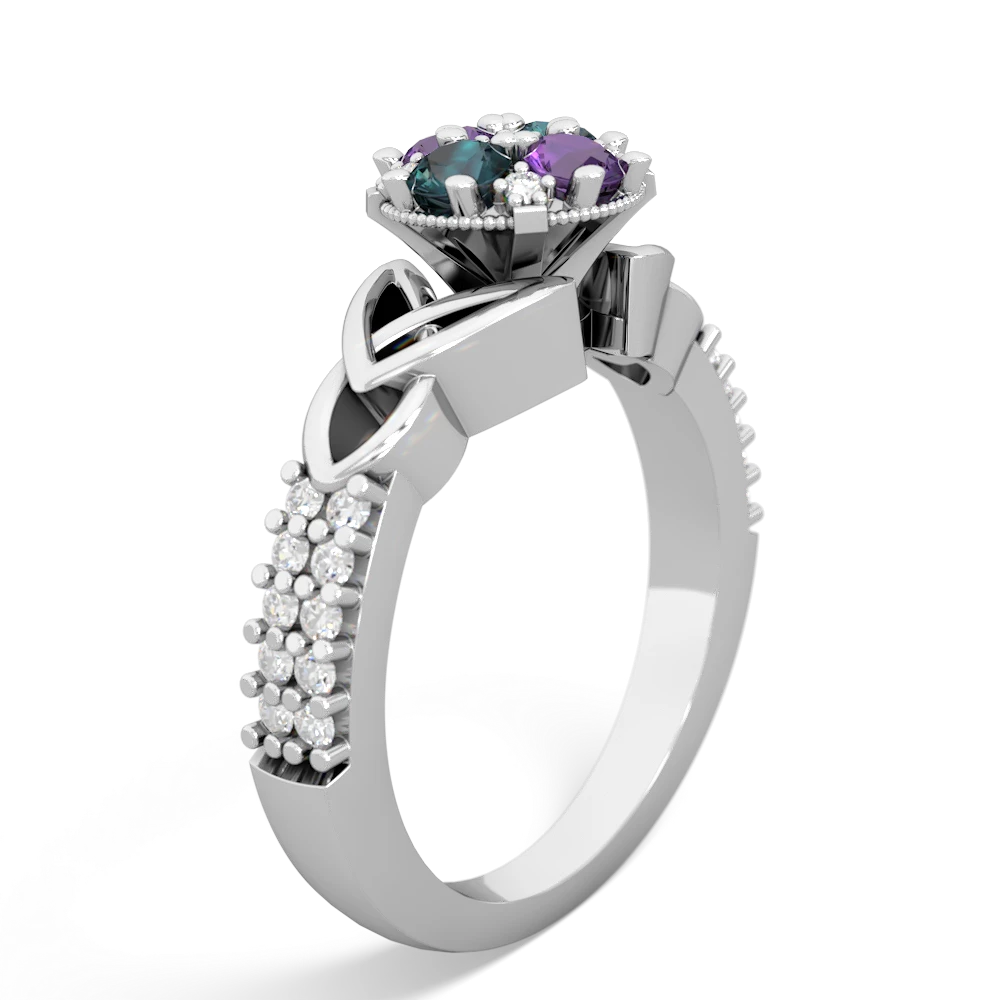 Amethyst Celtic Knot Cluster Engagement 14K White Gold ring R26443RD