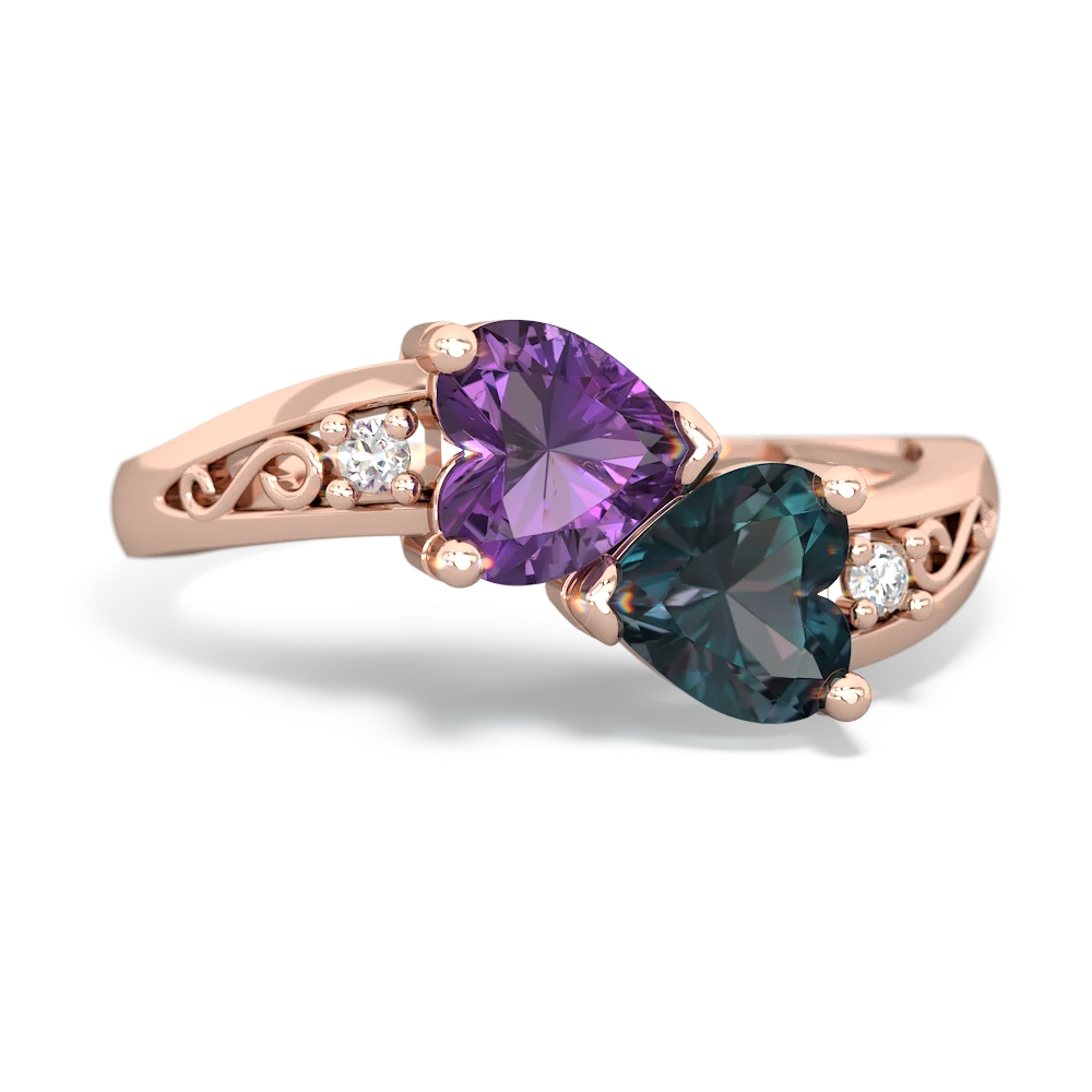 Amethyst Snuggling Hearts 14K Rose Gold ring R2178