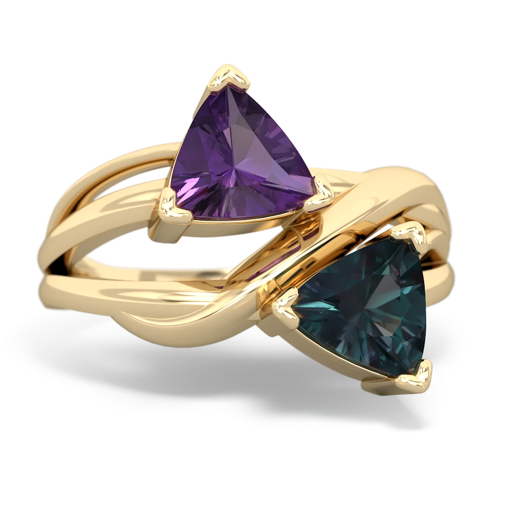 Amethyst Split Band Swirl 14K Yellow Gold ring R2341