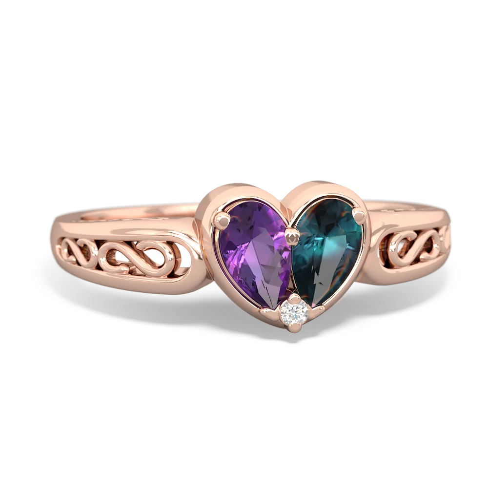 Amethyst Filligree 'One Heart' 14K Rose Gold ring R5070