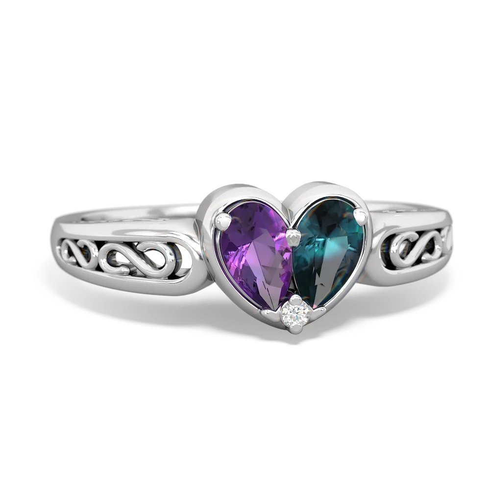 Amethyst Filligree 'One Heart' 14K White Gold ring R5070