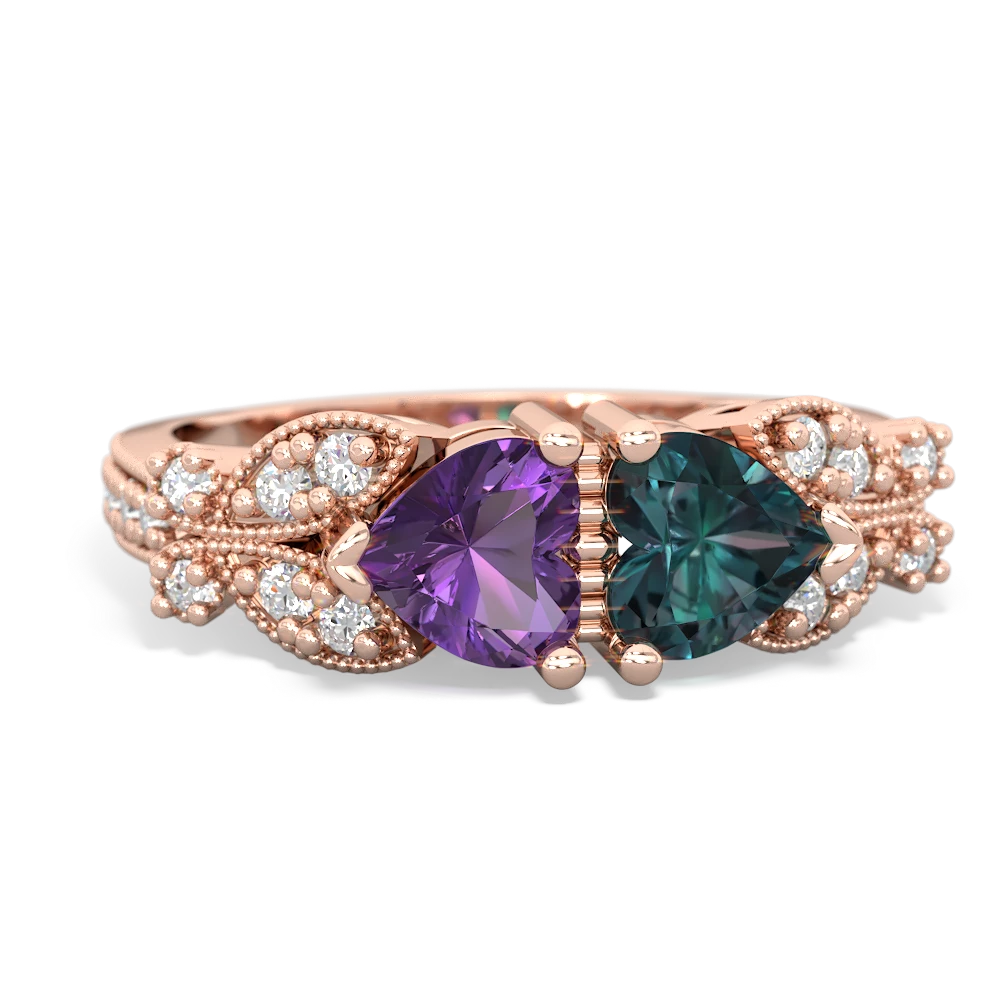 Amethyst Diamond Butterflies 14K Rose Gold ring R5601