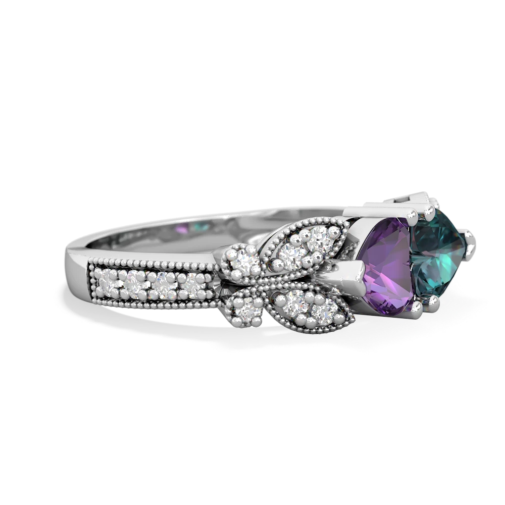 Amethyst Diamond Butterflies 14K White Gold ring R5601