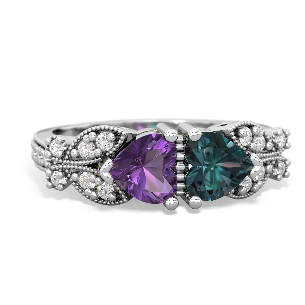 Amethyst Diamond Butterflies 14K White Gold ring R5601