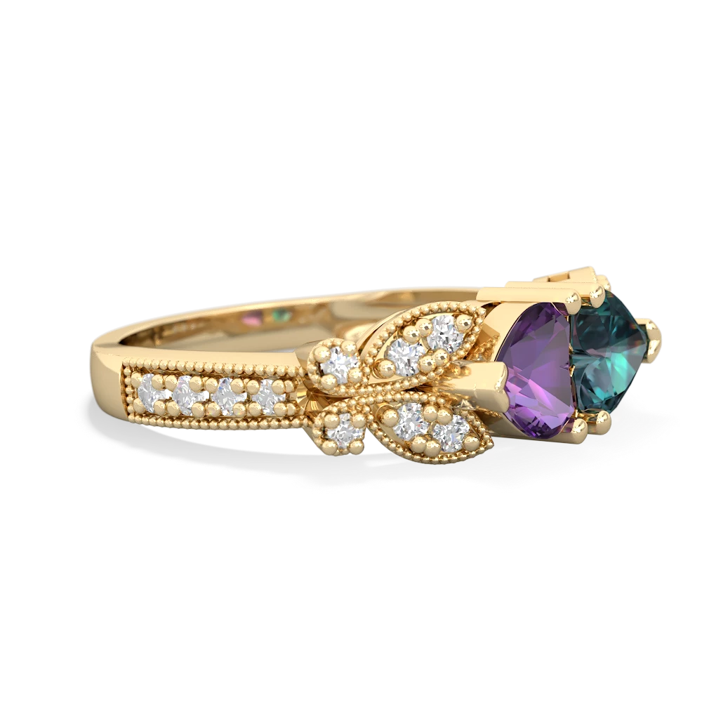 Amethyst Diamond Butterflies 14K Yellow Gold ring R5601