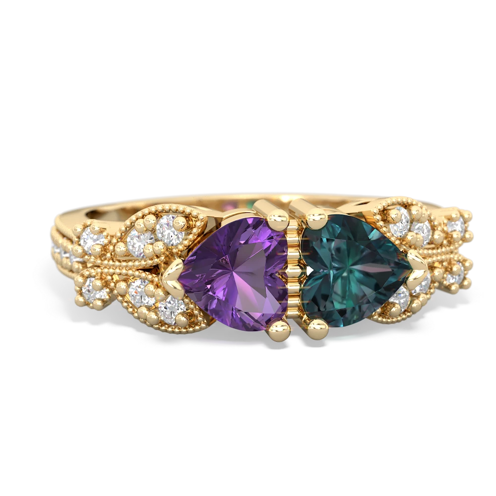 Amethyst Diamond Butterflies 14K Yellow Gold ring R5601