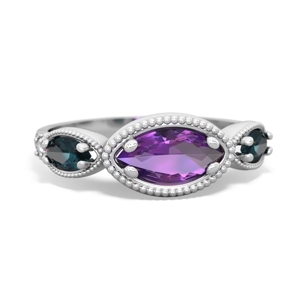 Amethyst Milgrain Marquise 14K White Gold ring R5700