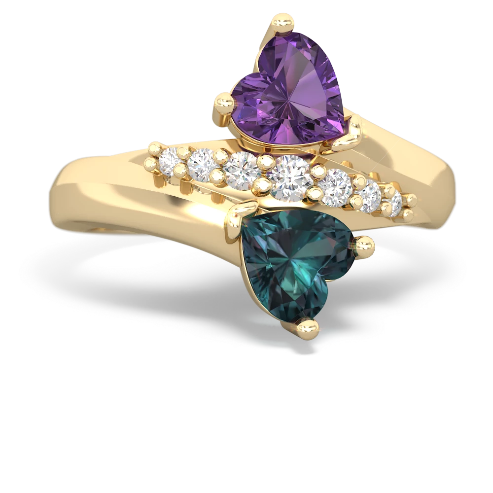 Amethyst Heart To Heart 14K Yellow Gold ring R2064