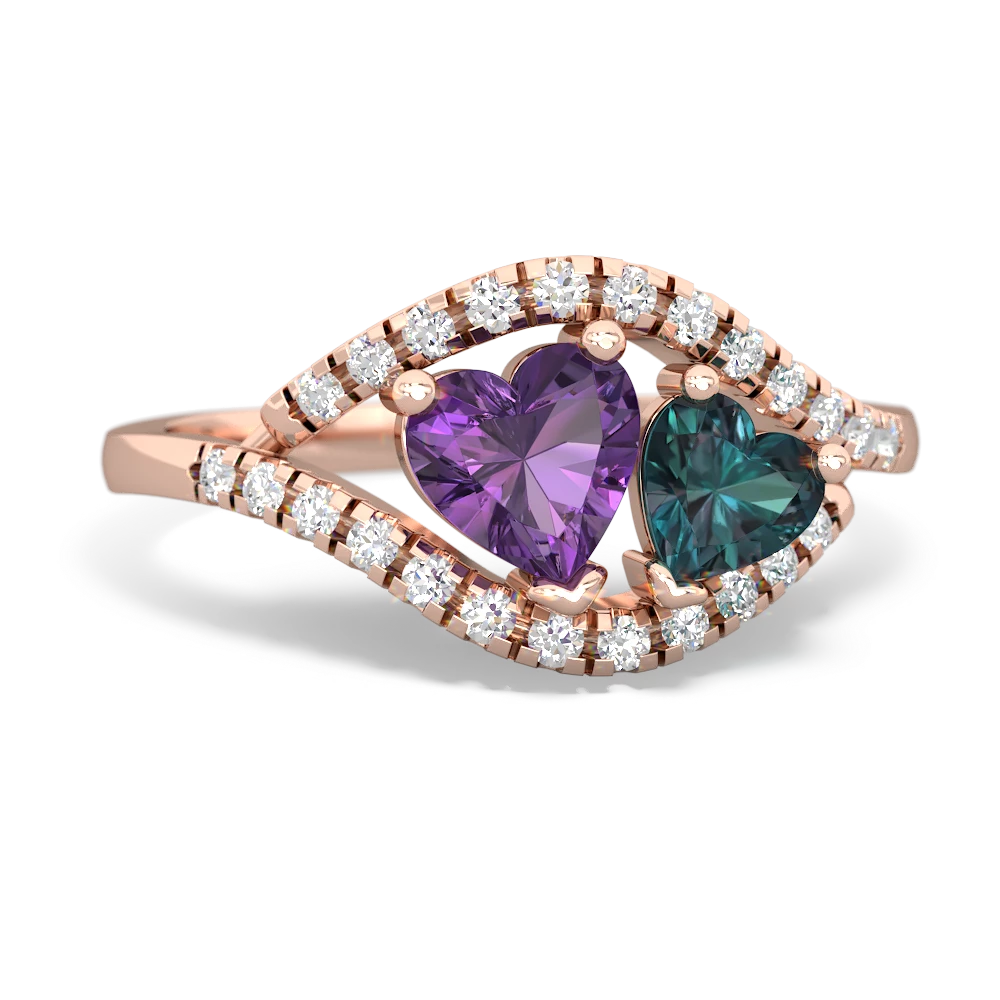 14K Rose Gold Amethyst with Alexandrite Mother and Child Ring