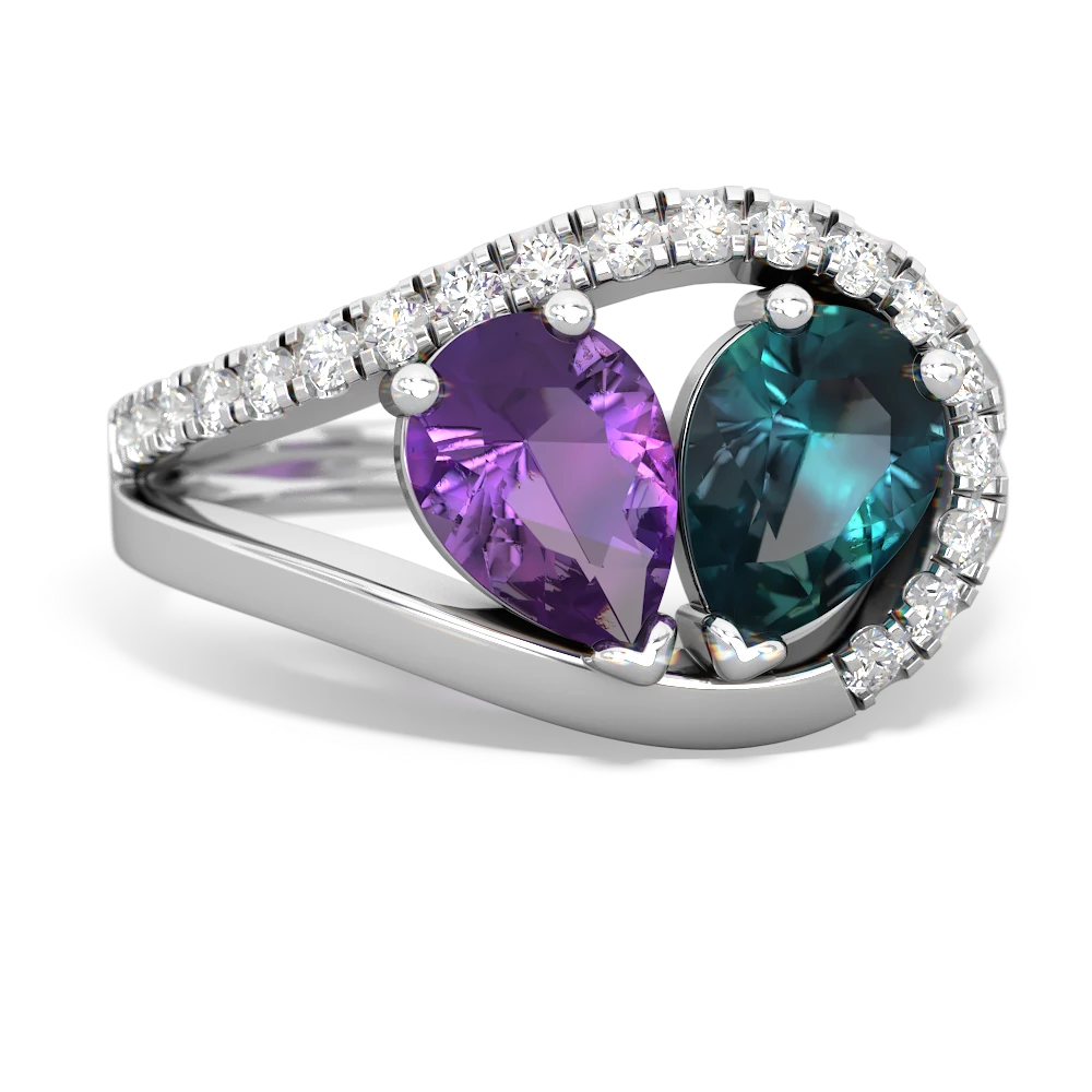 Amethyst Nestled Heart Keepsake 14K White Gold ring R5650