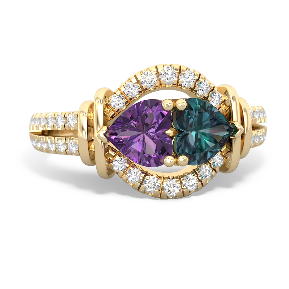 Amethyst Art-Deco Keepsake 14K Yellow Gold ring R5630