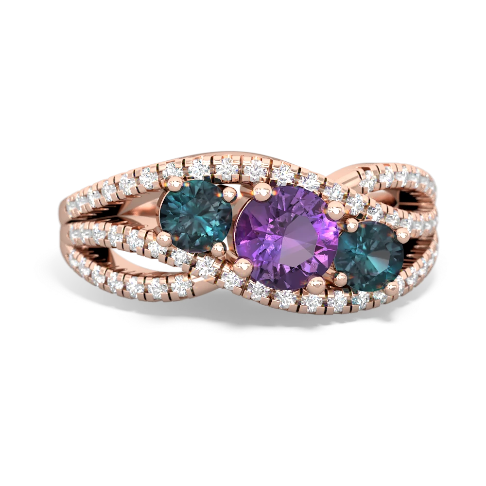 Amethyst Three Stone Aurora 14K Rose Gold ring R3080