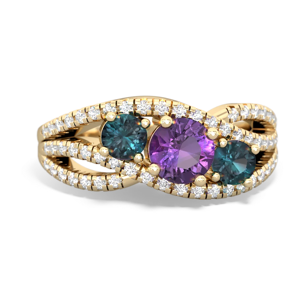 Amethyst Three Stone Aurora 14K Yellow Gold ring R3080