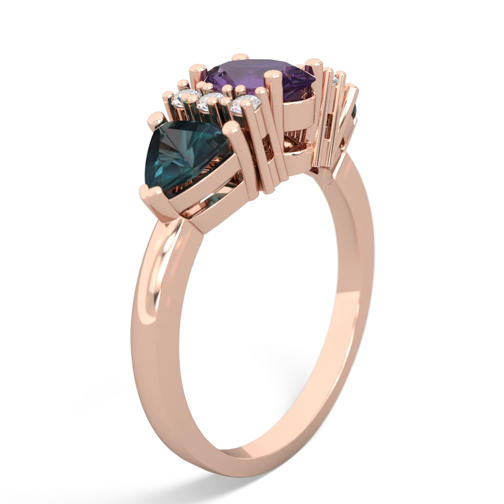 Amethyst Antique Style Three Stone 14K Rose Gold ring R2186