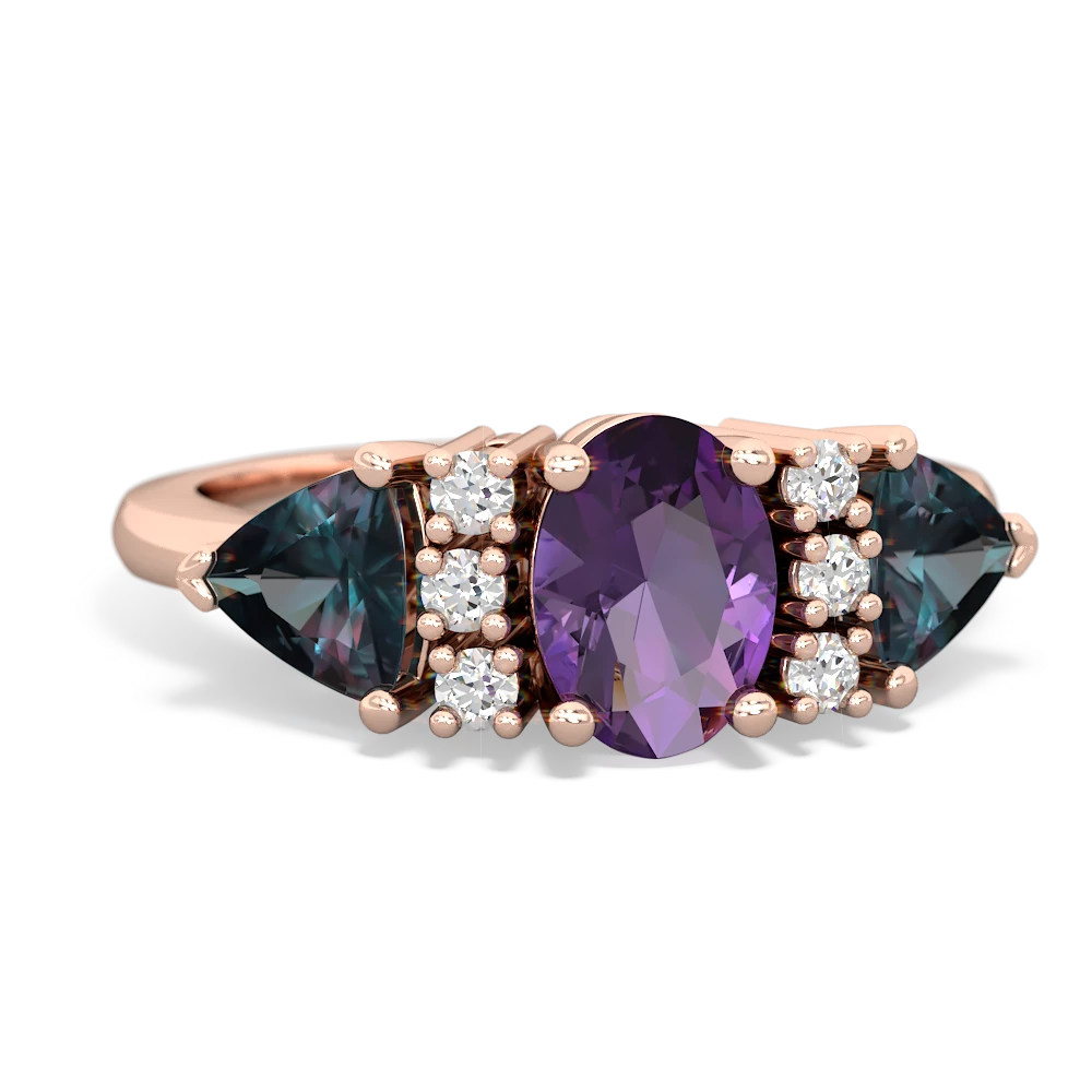 Amethyst Antique Style Three Stone 14K Rose Gold ring R2186