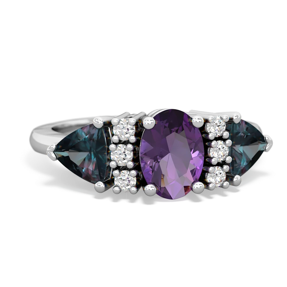 Amethyst Antique Style Three Stone 14K White Gold ring R2186