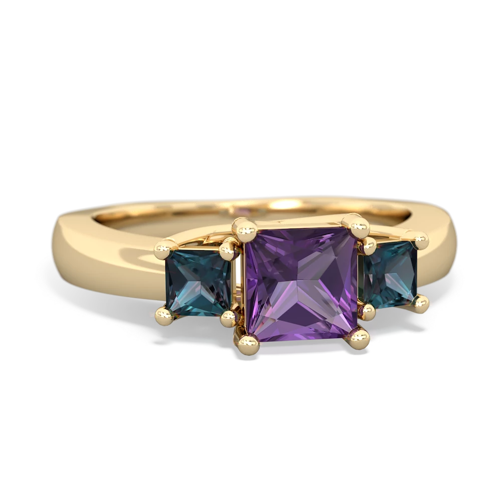 Amethyst Three Stone Trellis 14K Yellow Gold ring R4015