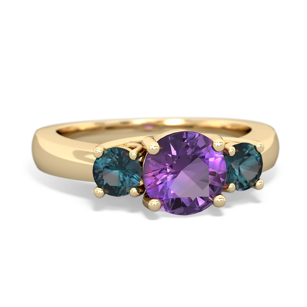 Amethyst Three Stone Round Trellis 14K Yellow Gold ring R4018