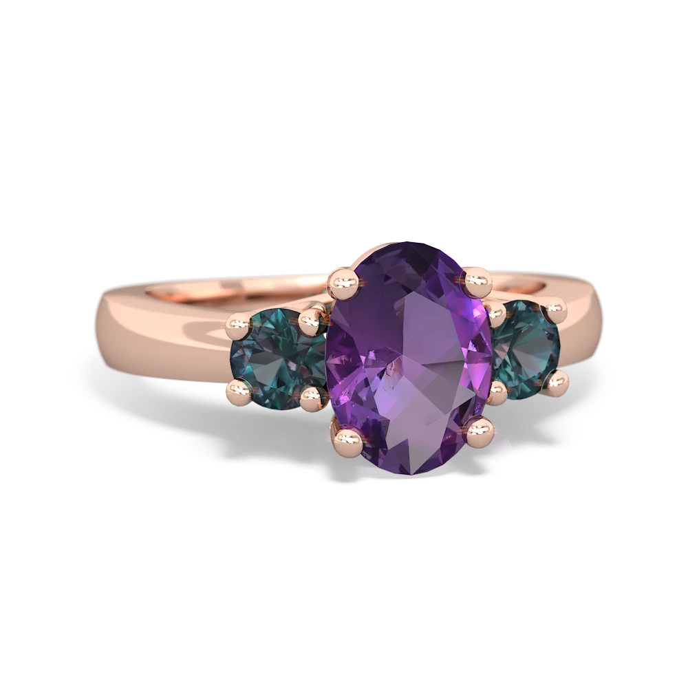 Amethyst Three Stone Oval Trellis 14K Rose Gold ring R4024