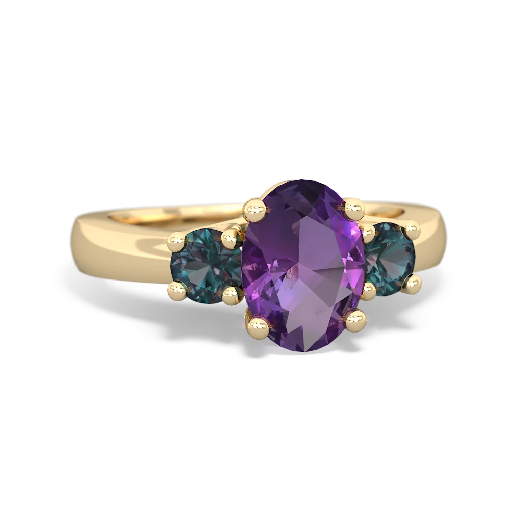 Amethyst Three Stone Oval Trellis 14K Yellow Gold ring R4024