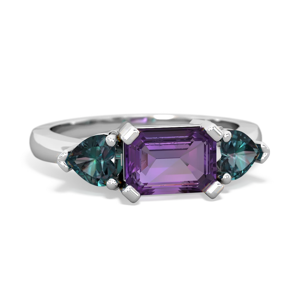 Amethyst Three Stone 14K White Gold ring R5235