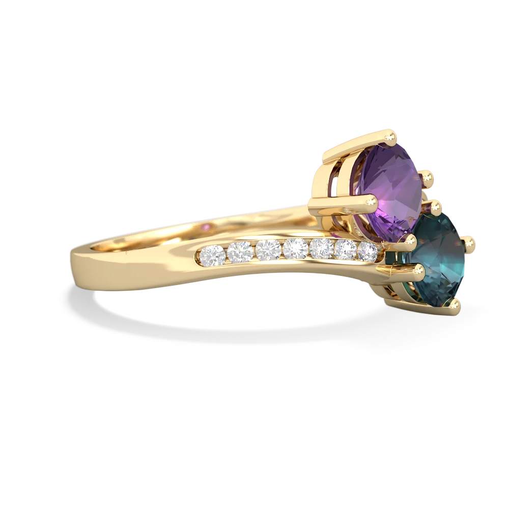 Amethyst Channel Set Two Stone 14K Yellow Gold ring R5303