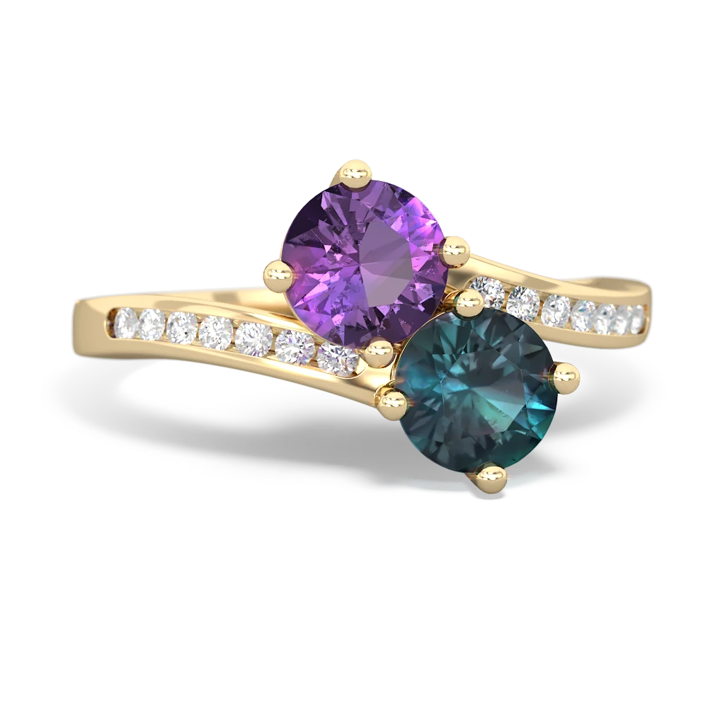 Amethyst Channel Set Two Stone 14K Yellow Gold ring R5303