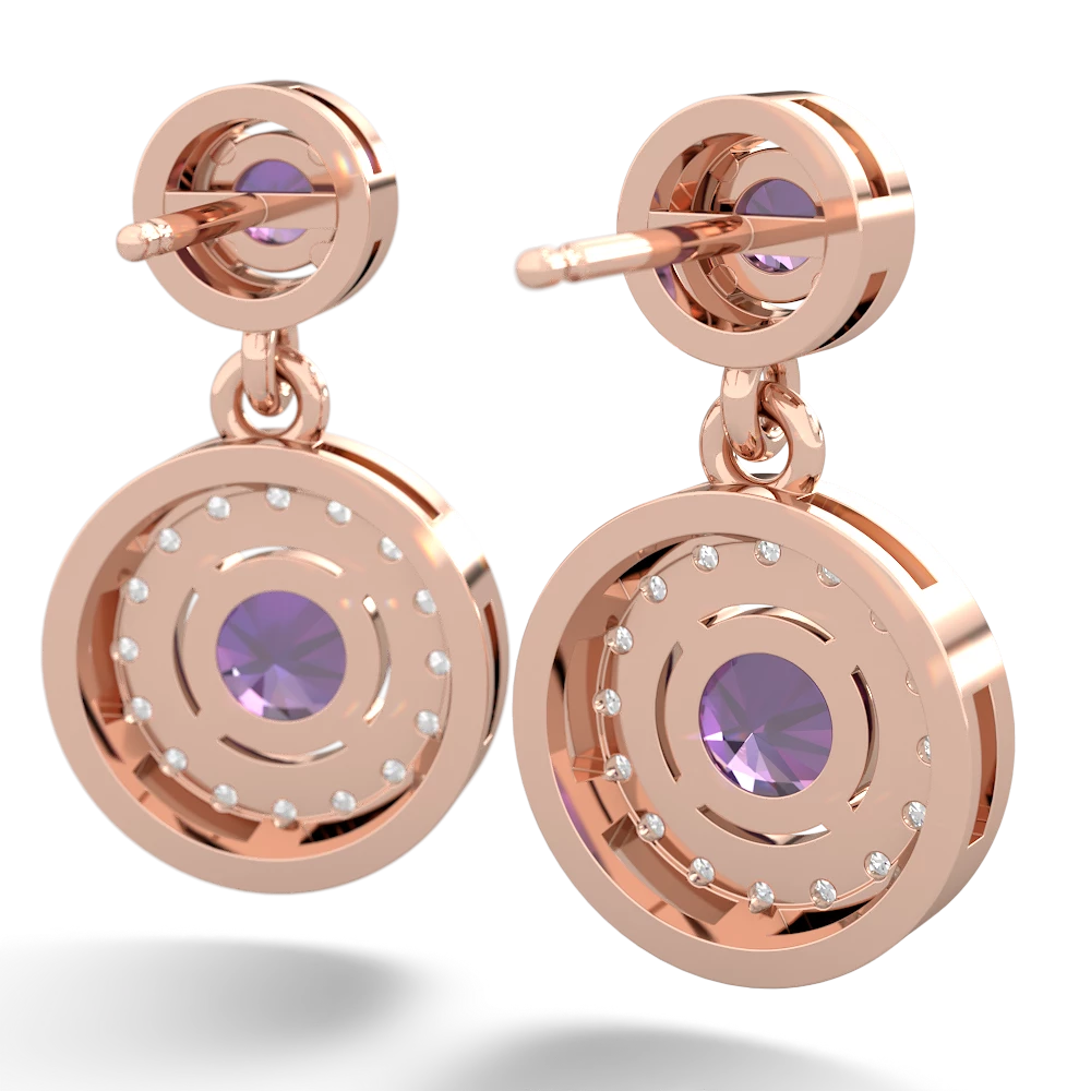 Amethyst Halo Dangle 14K Rose Gold earrings E5319