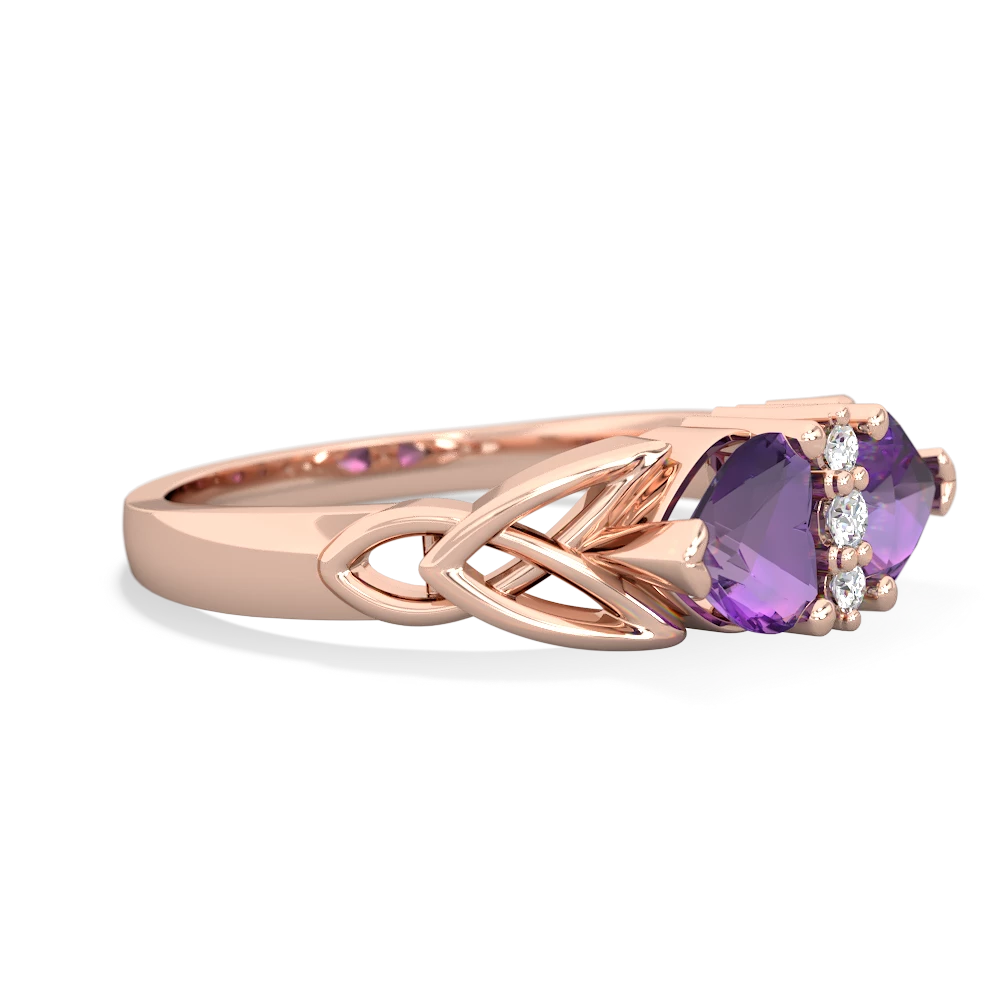 Amethyst Celtic Knot Double Heart 14K Rose Gold ring R5040